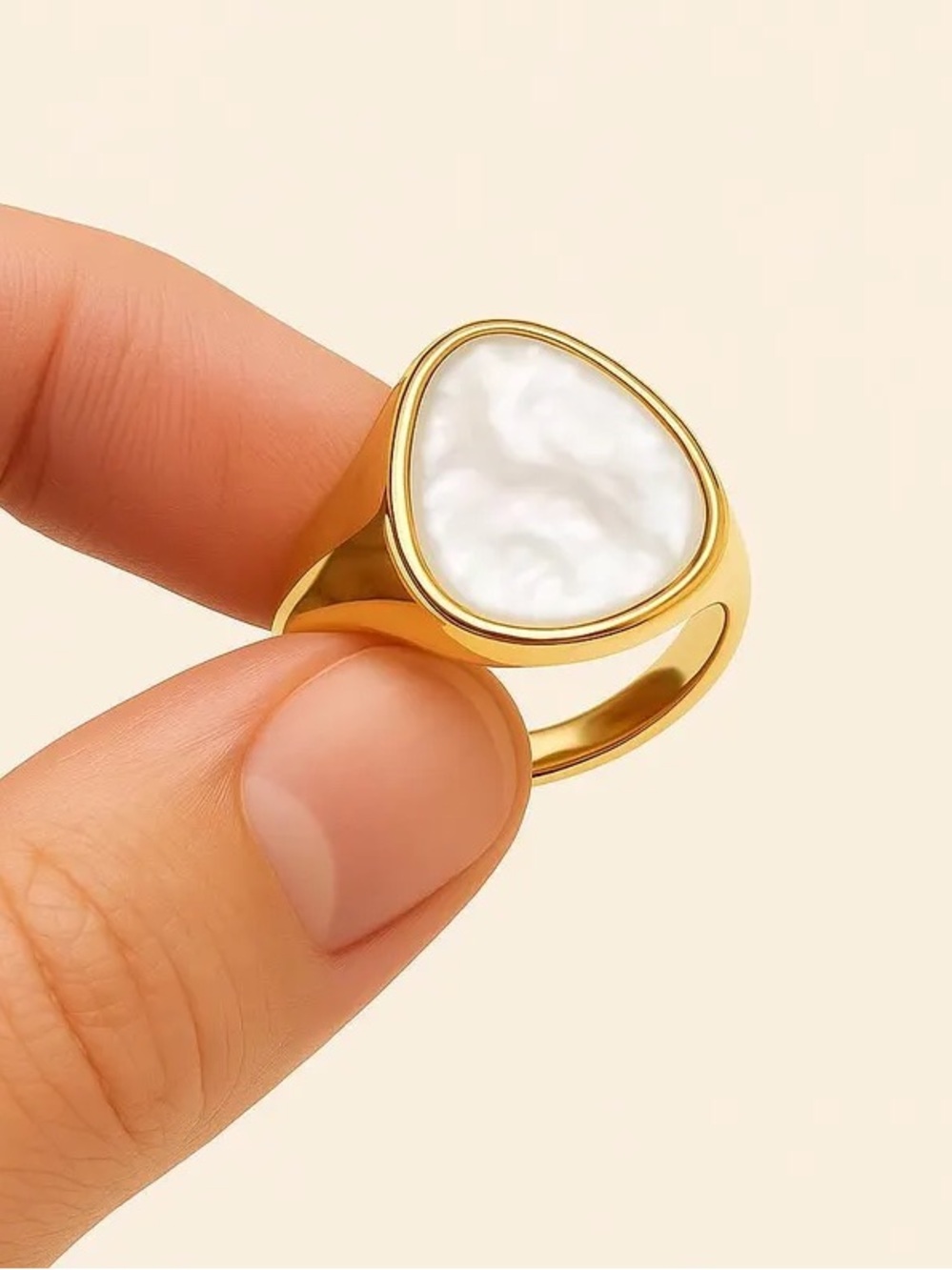 Gold Ring with Faux White Mother-of-Pearl Inlay